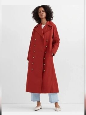 Club Monaco Women's Double-Breasted Long Terracota Trench Coat, Pit To Pit 21"